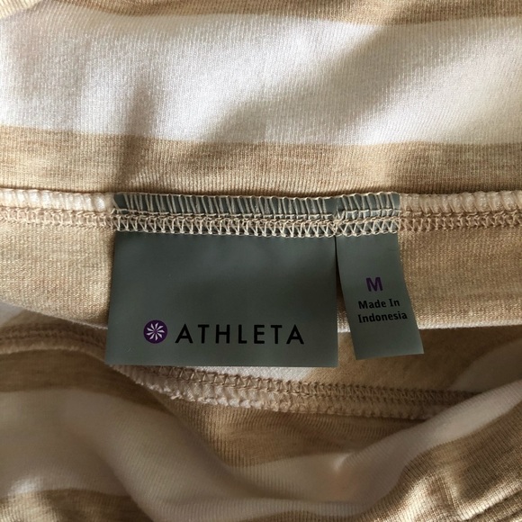 Athleta Skirt Ribbon Stripe Faux Wrap Midi Skirt Tan & Cream Sz M GUC - Picture 10 of 12